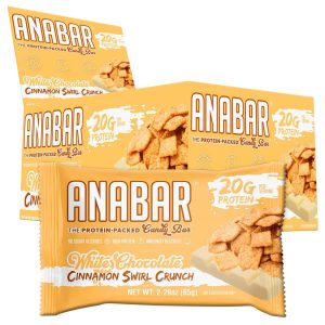 Anabar Protein Packed Candy Bar - 12 Bars, White Chocolate Cinnamon Swirl Crunch
