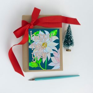 New Years Card - Floral Watercolor - Set of 100